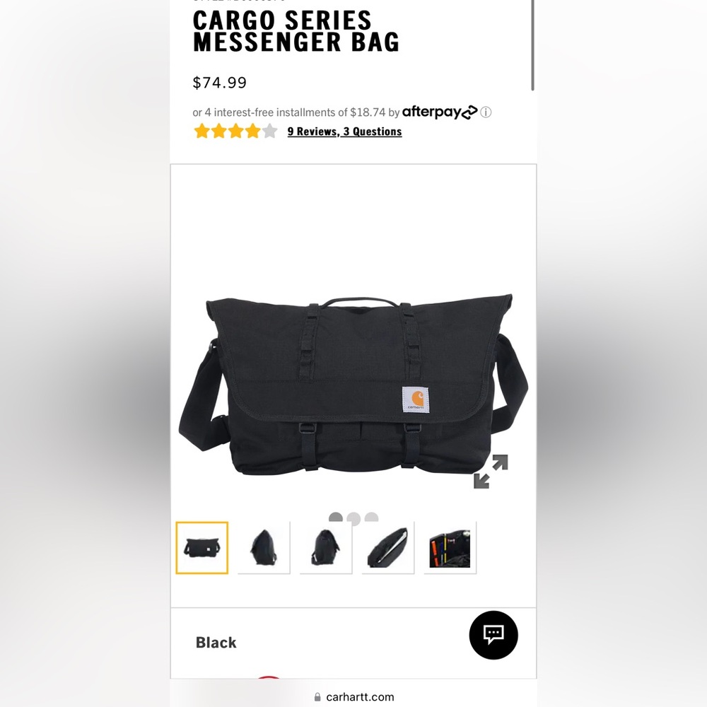 NWT Carhartt Cargo Series Messenger Bag Black